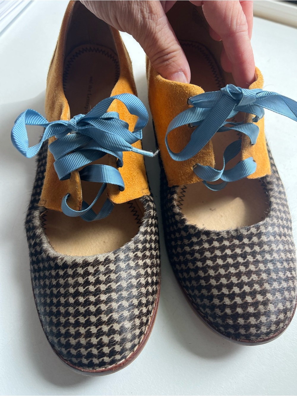 Pilcro and the Letterpress Houndstooth and Mustard Suede Oxfords